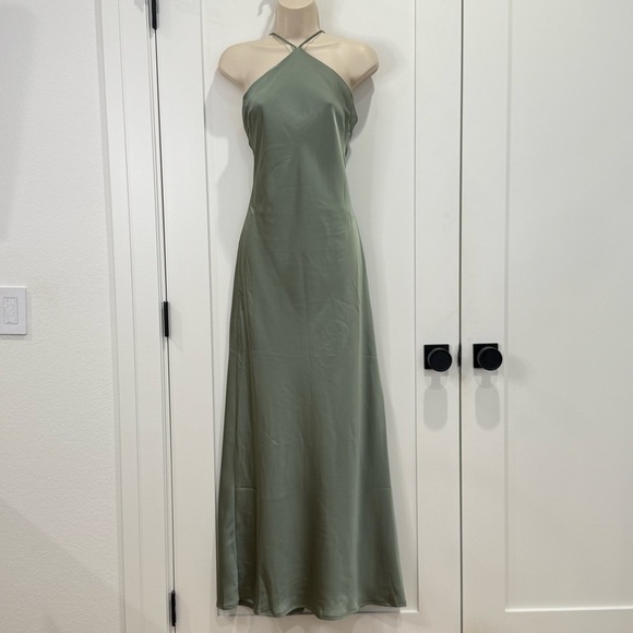 Billy J Chiara Maxi Dress Satin Halter Lace Up Open Back Green Size 8 Bridesmaid - Picture 5 of 14
